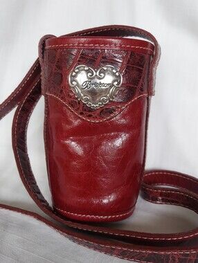 Brighton Cherry Red Leather Crossbody Water Bottle  Holder with Heart Plaque
